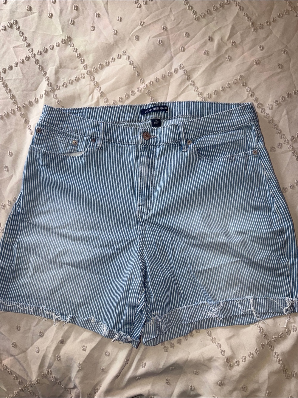 Calvin Klein Jeans Light Blue Striped Denim Shorts